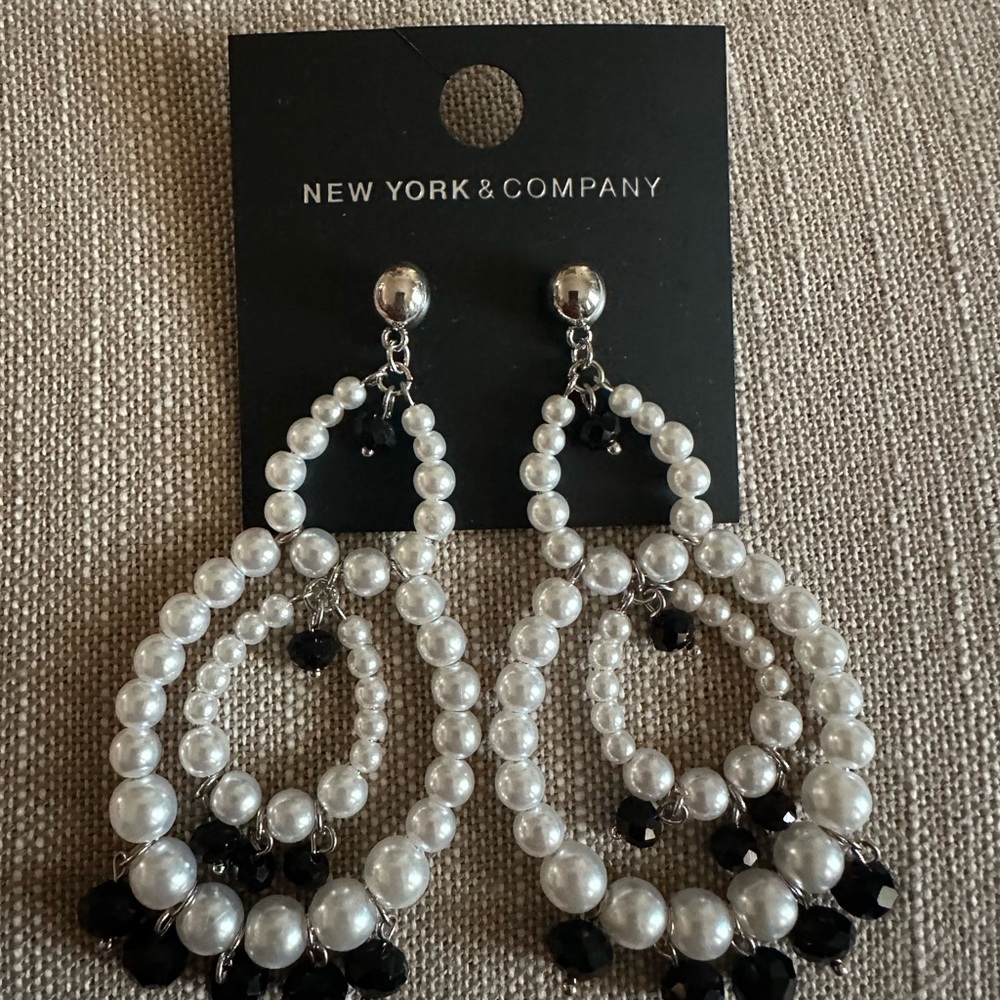 New York & Company Black and White Teardrop Earrings